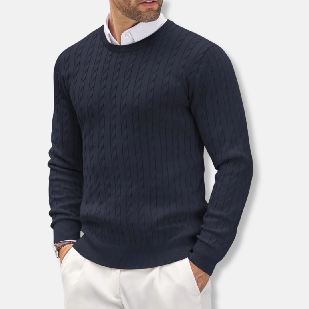 Men's Slim Fit Crew Neck Cable Sweater