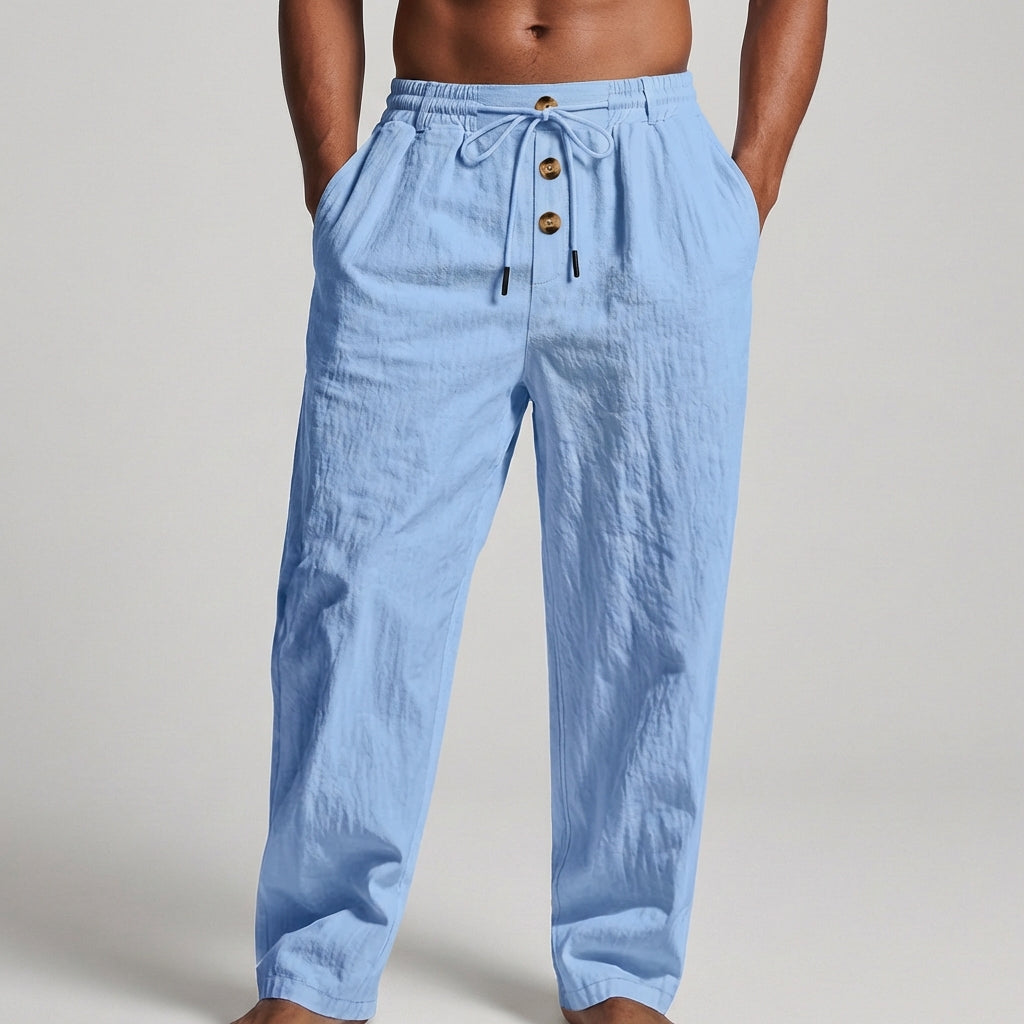 Comfortable Loose Fit Cotton Trousers with Button Waist