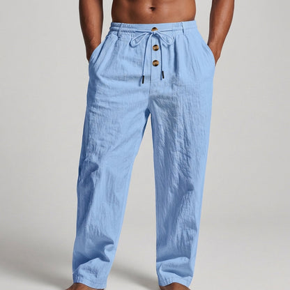 Comfortable Loose Fit Cotton Trousers with Button Waist