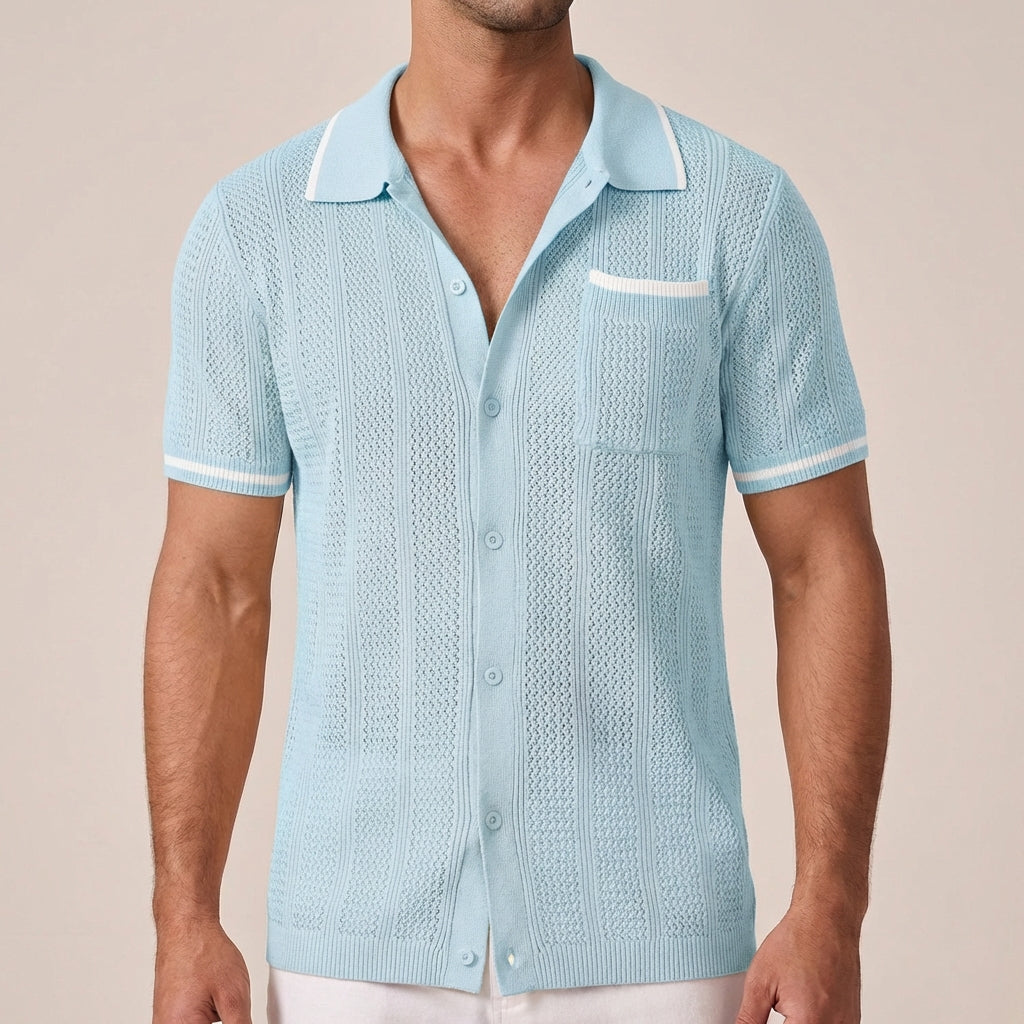 Casual Knit Polo Shirt with Striped Pattern