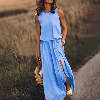 Flowy Summer Maxi Dress with Elastic Waist