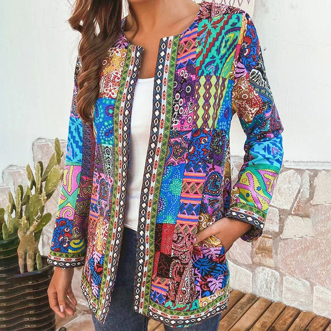 Stylish Open Front Long Sleeve Patchwork Jacket - Nocini