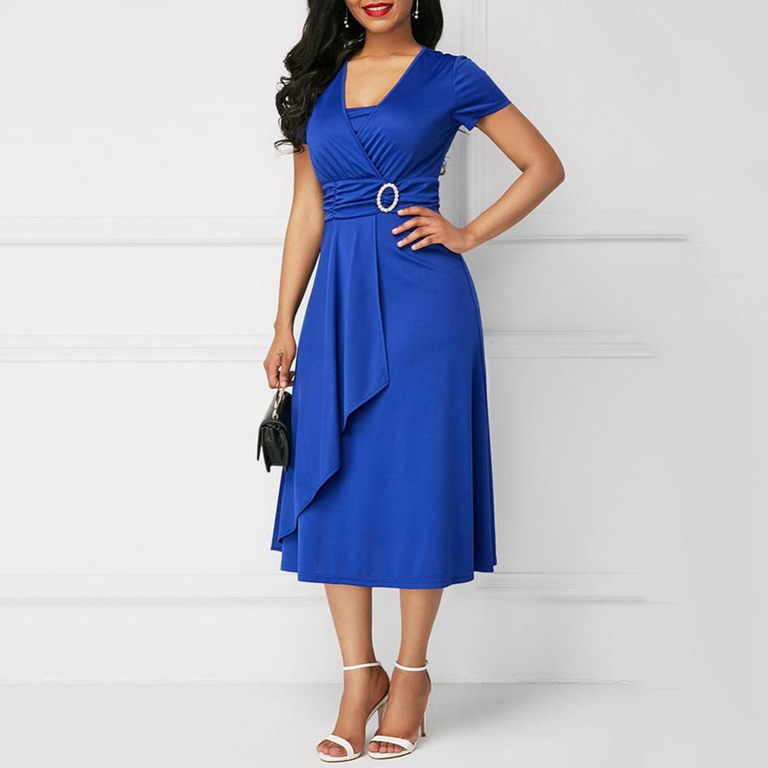 Ladies Classic Wrap Dress with V Neck and Belt