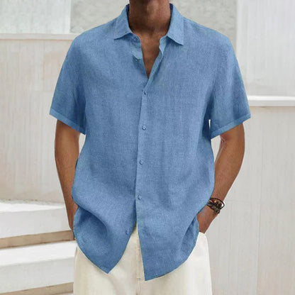 Casual Linen Blend Short Sleeve Men's Shirt