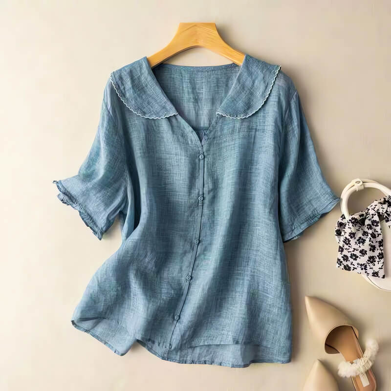 Casual Ruffle Top with Soft Peter Pan Collar
