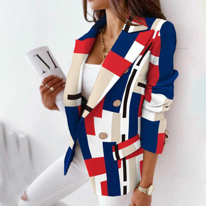 Women's Checkered Blazer Classic Double Breasted Fit