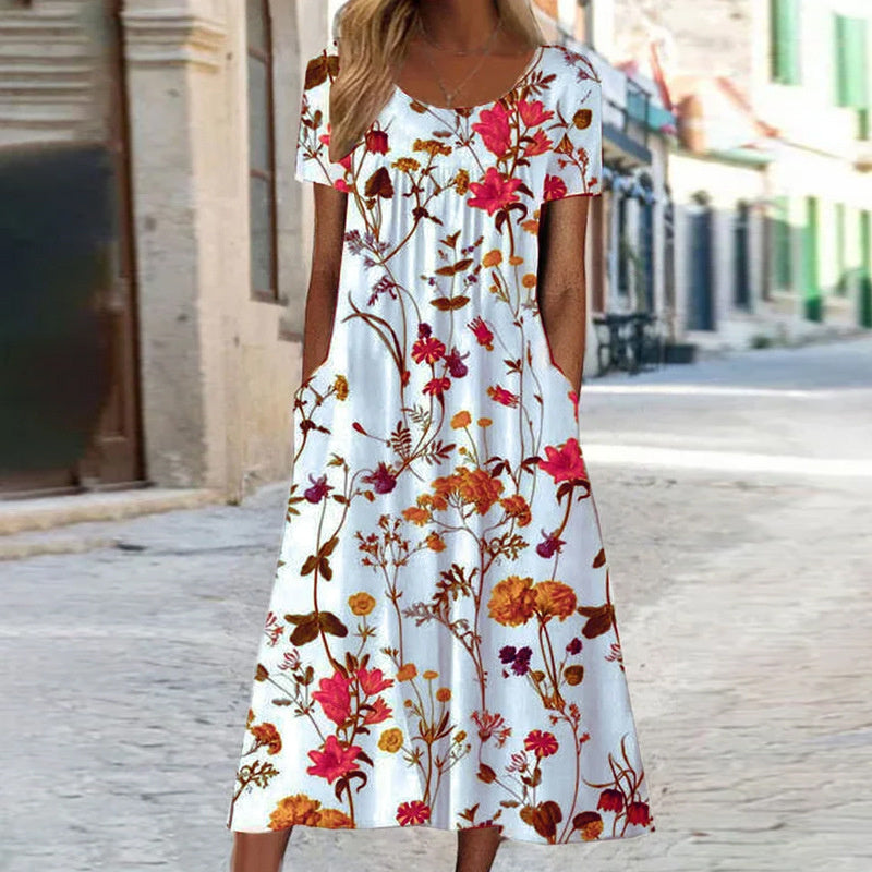 Women's Floral A-Line Dress with Pockets - Nocini