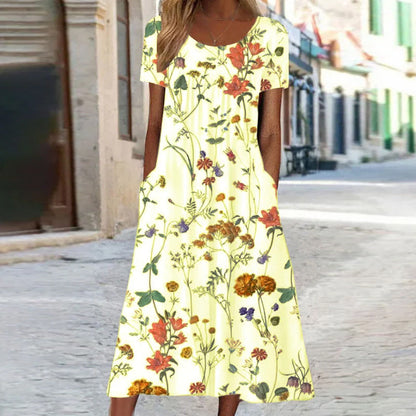 Women's Floral A-Line Dress with Pockets