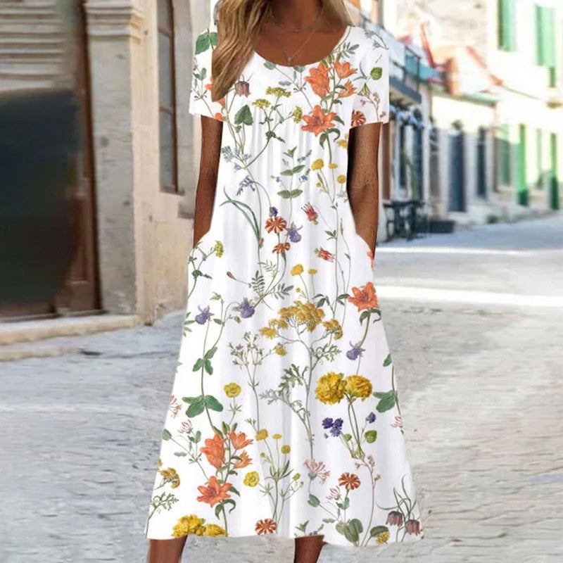 Women's Floral A-Line Dress with Pockets