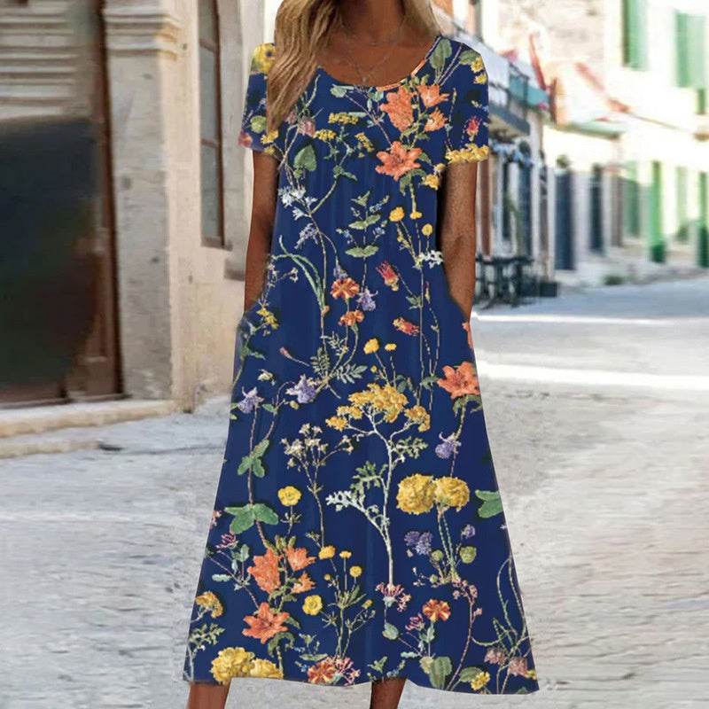 Women's Floral A-Line Dress with Pockets
