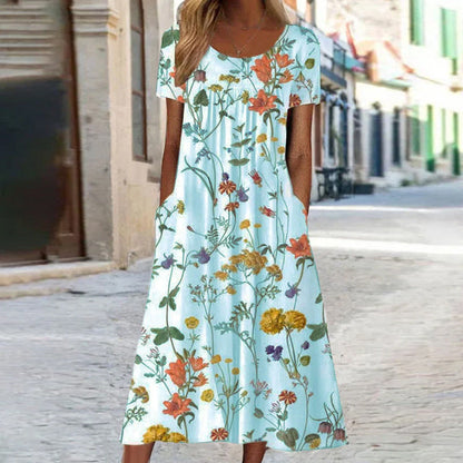Women's Floral A-Line Dress with Pockets