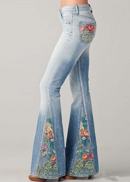 Trendy High Waisted Embroidered Flare Jeans - Nocini