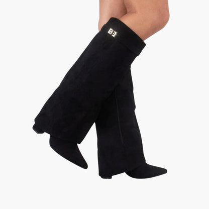 Comfortable Tall Wide Calf Boots with Low Block Heel - Olytrend