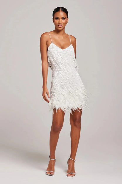 Chic Little Black Party Dress with Feathers