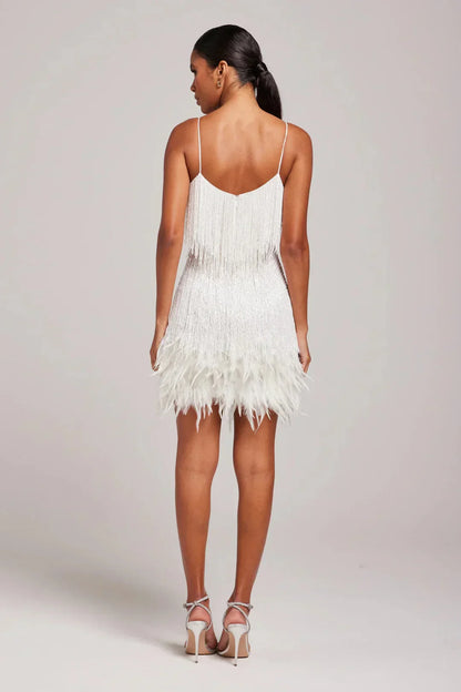 Chic Little Black Party Dress with Feathers