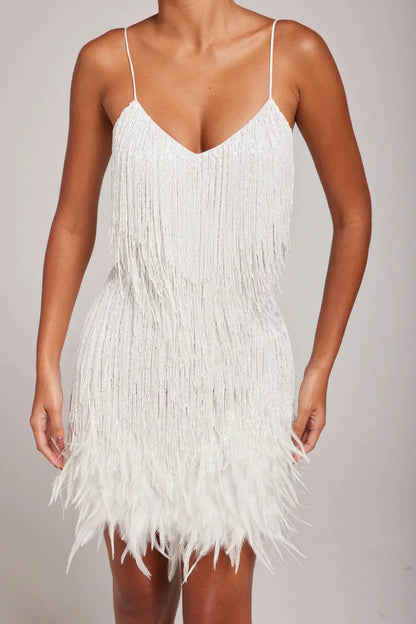 Chic Little Black Party Dress with Feathers