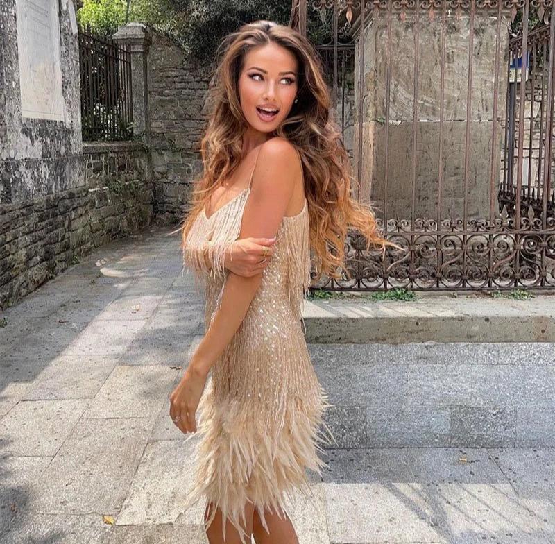 Glittering Fringe Mini Party Dress for Women