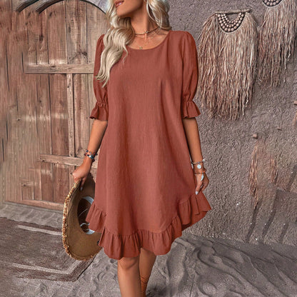 Floral A-Line Dress with Puff Sleeves and Ruffles