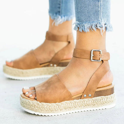 Women's Wedge Sandals with Natural Rope Detail