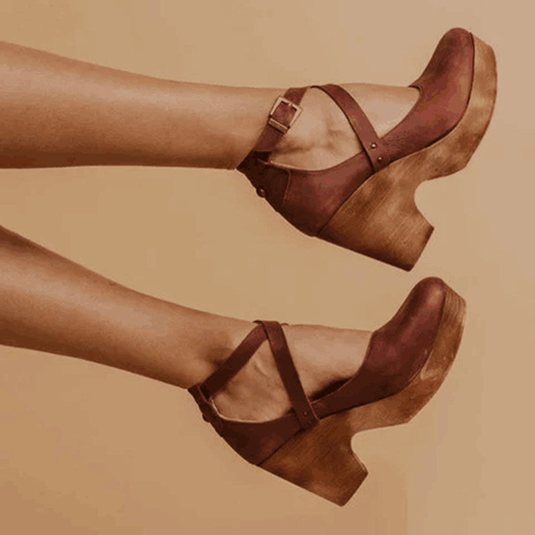 Ladies High Heel Ankle Strap Block Shoes