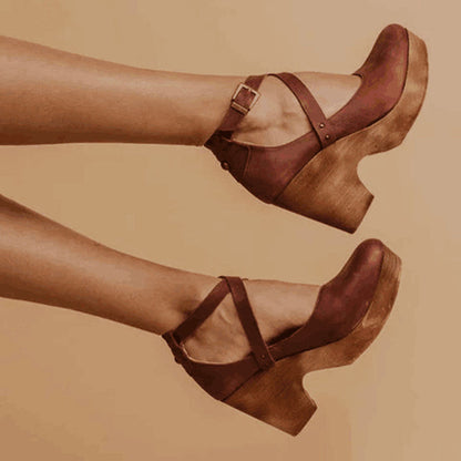 Ladies High Heel Ankle Strap Block Shoes