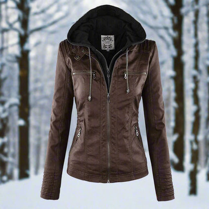 Fitted Women's Leather Look Biker Jacket