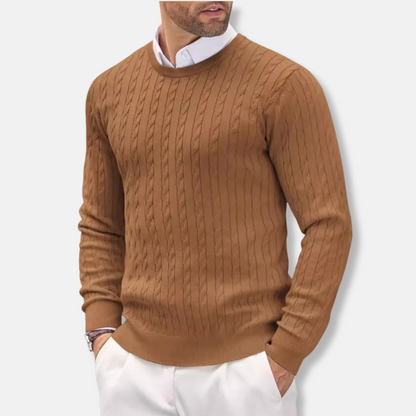 Men's Slim Fit Crew Neck Cable Sweater