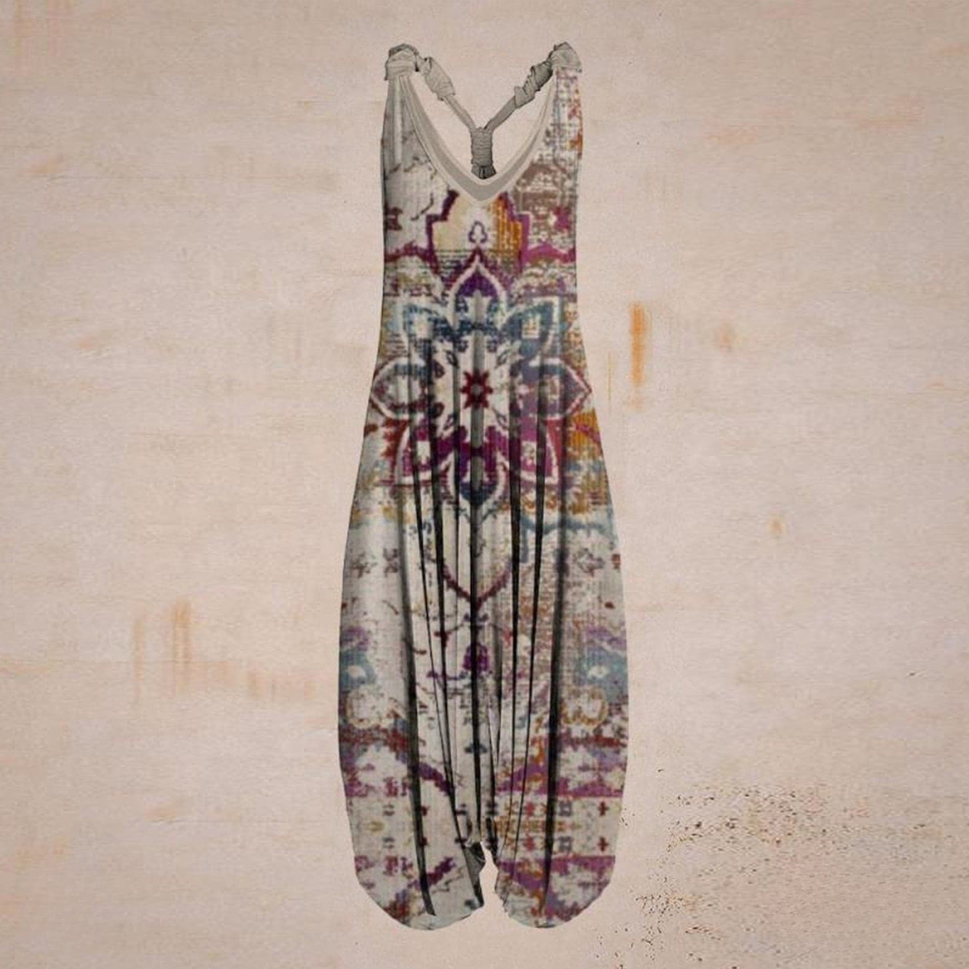 Relaxed Fit Womens Sleeveless Jumpsuit V Neck
