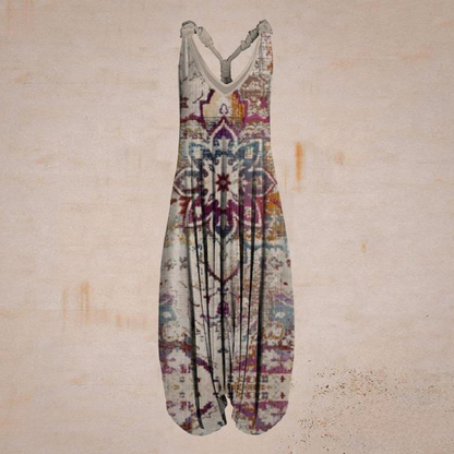 Relaxed Fit Womens Sleeveless Jumpsuit V Neck