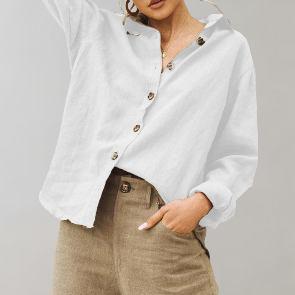 Casual Cotton Shirt for Ladies with Loose Fit and Simple Neckline - Olytrend