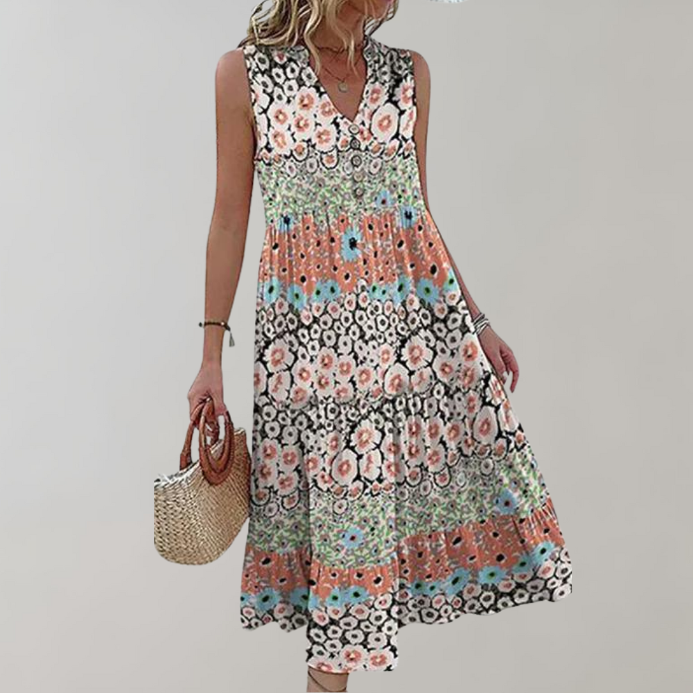 Flowy V Neck Summer Dress - Nocini