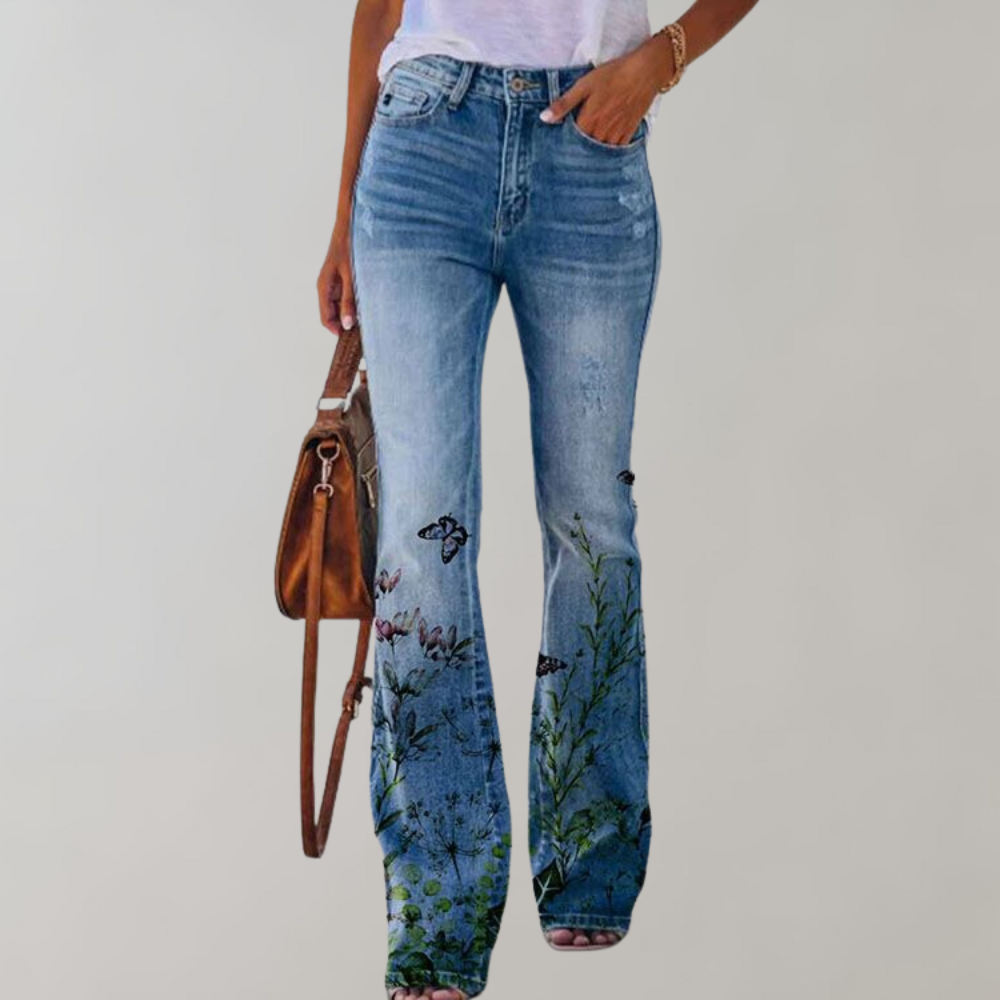 Dahlia | Ladies Comfort Floral Wide Leg Jeans