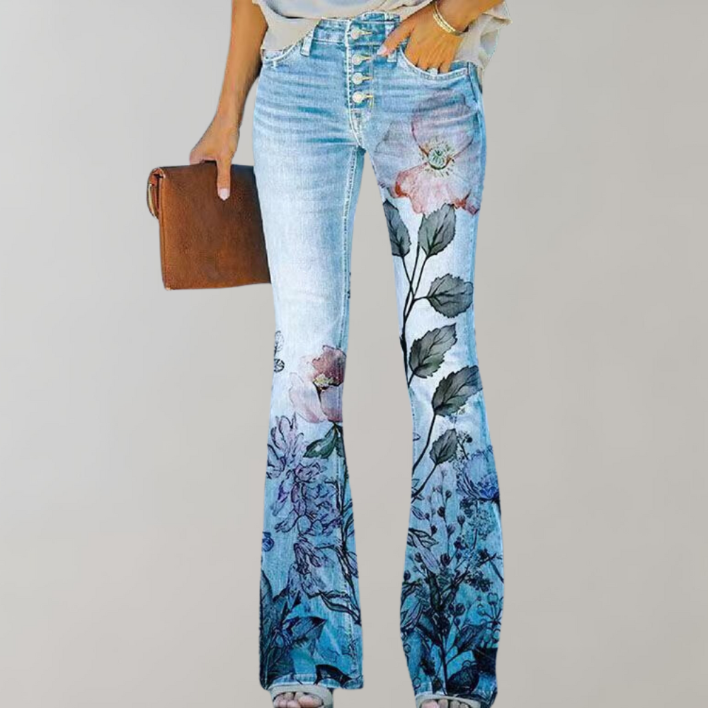 Fashionable Wide Leg Floral Jeans