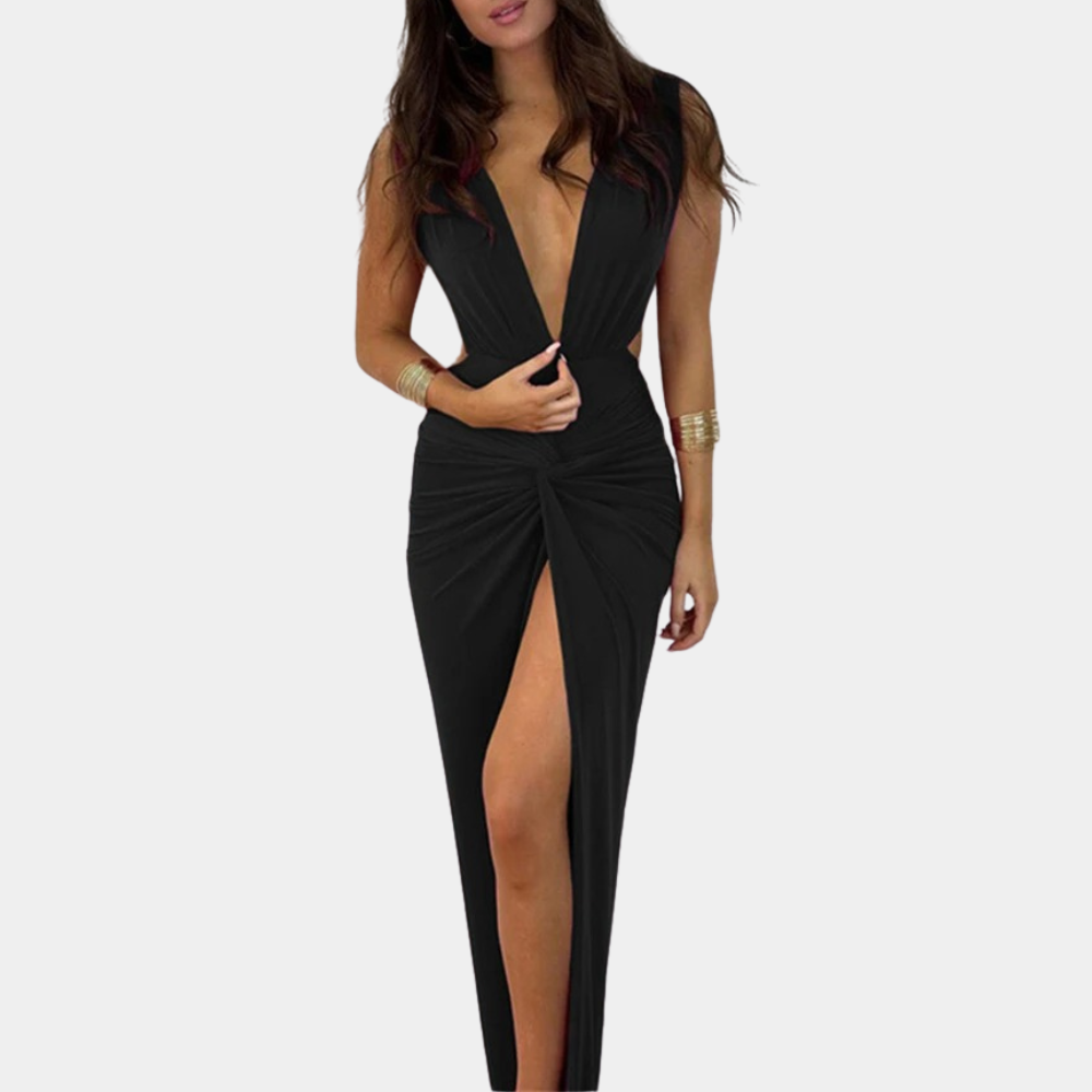 Elegant V-Neck Floor Length Party Dress
