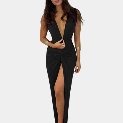 Elegant V-Neck Floor Length Party Dress