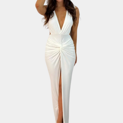 Elegant V-Neck Floor Length Party Dress