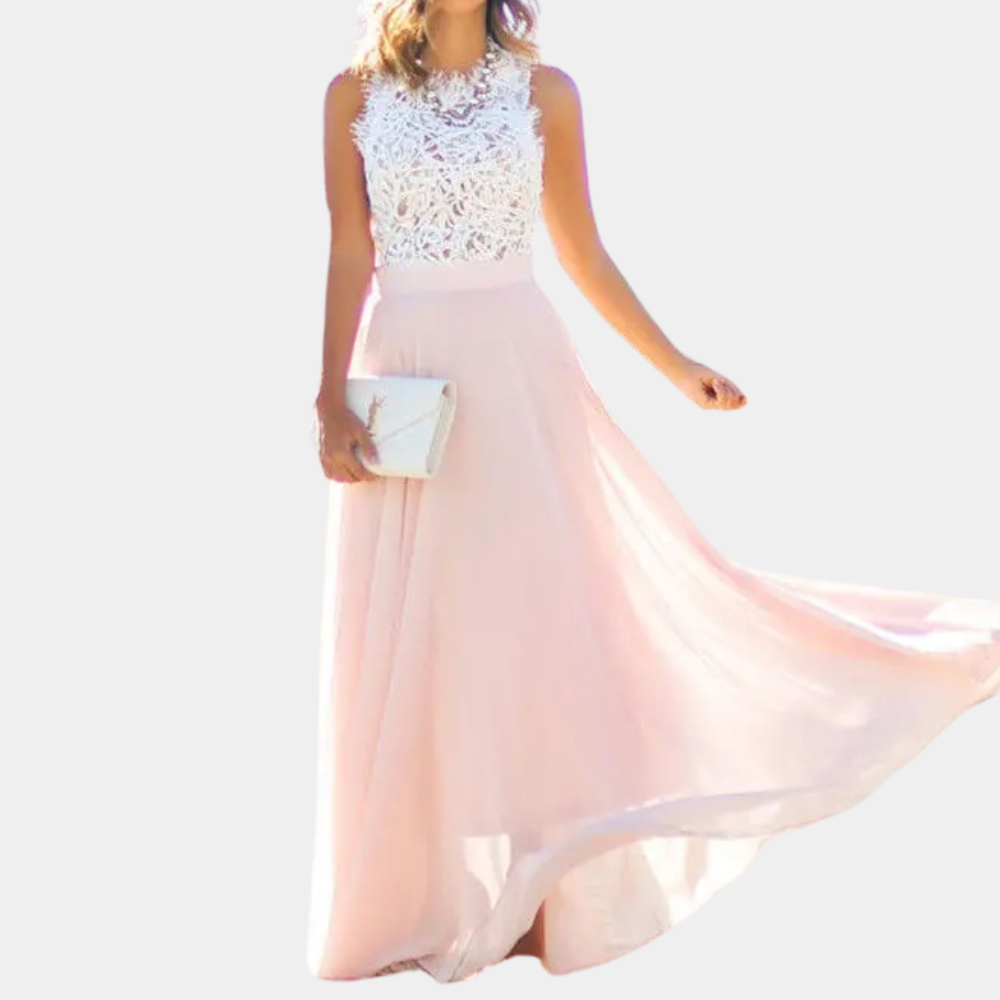 Elegant Lace Evening Gown High Neck Long Dress - Nocini