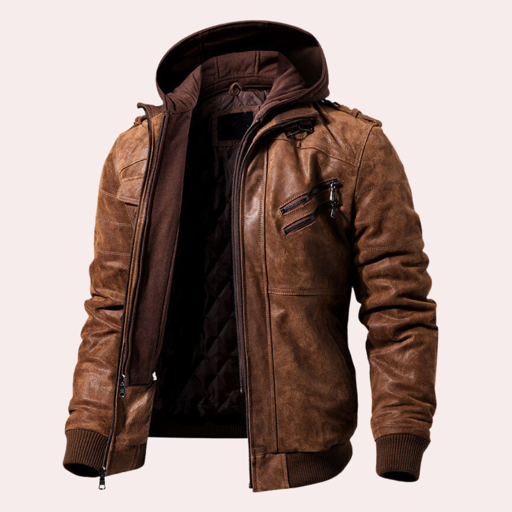 Premium Fake Leather Padded Hoodie Jacket - Nocini