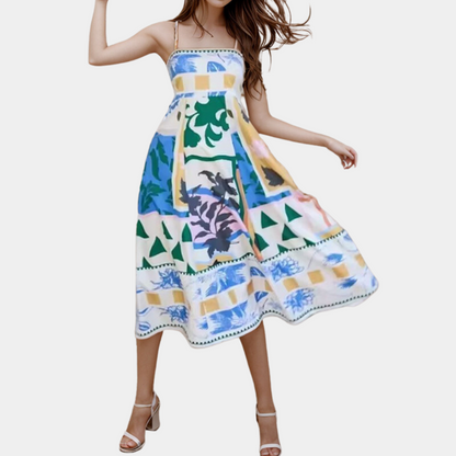Casual Floral Midi Dress with Thin Straps