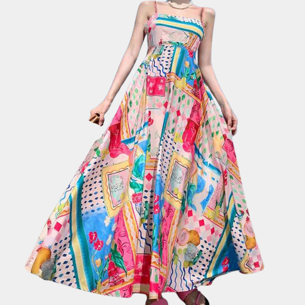 Casual Floral Midi Dress with Thin Straps