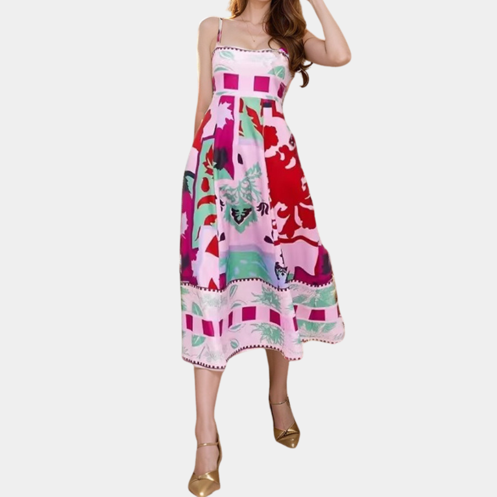 Casual Floral Midi Dress with Thin Straps - Nocini