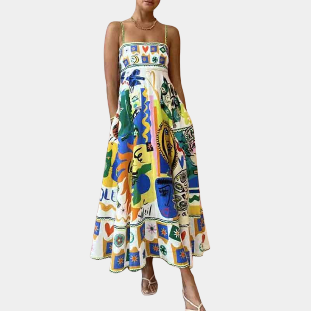 Casual Floral Midi Dress with Thin Straps