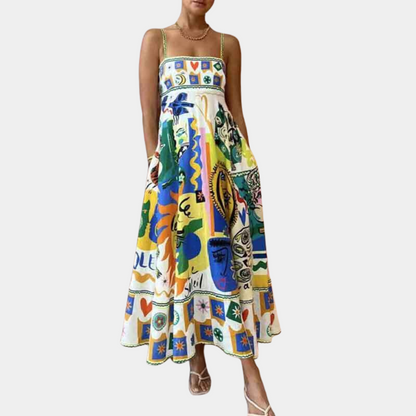 Casual Floral Midi Dress with Thin Straps