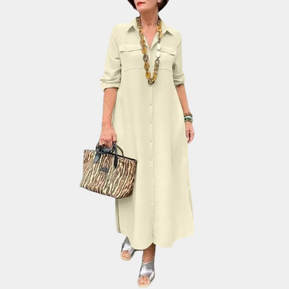 Comfy Women's Maxi Dress Long Sleeve Button Front