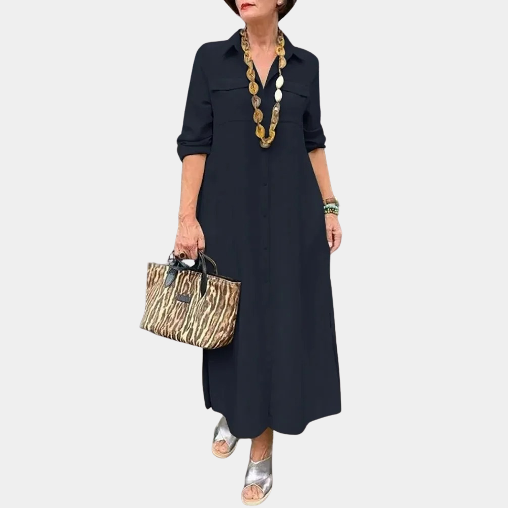 Comfy Women's Maxi Dress Long Sleeve Button Front