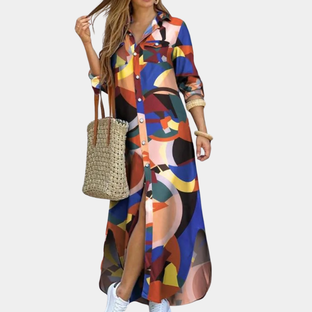 Ladies Long Sleeve Printed Maxi Dress