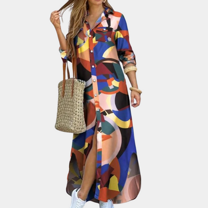 Ladies Long Sleeve Printed Maxi Dress