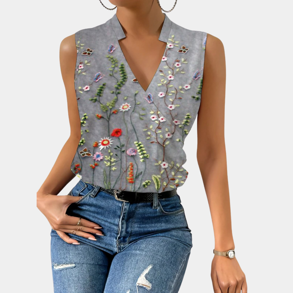 Summer V-Neck Blouse for Women Floral Lightweight Top