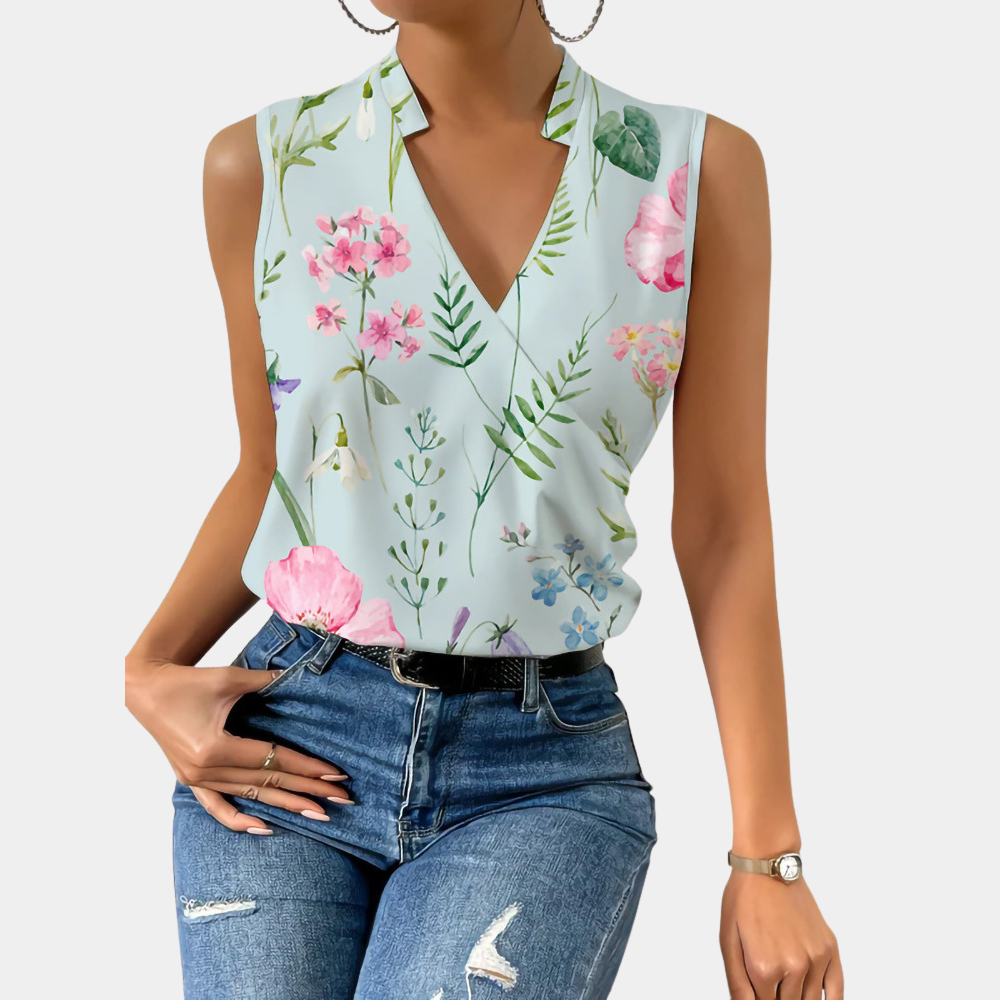 Summer V-Neck Blouse for Women Floral Lightweight Top