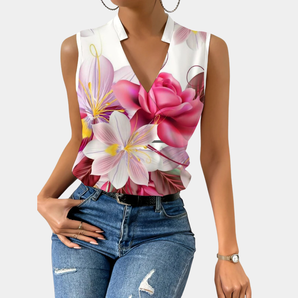 Summer V-Neck Blouse for Women Floral Lightweight Top